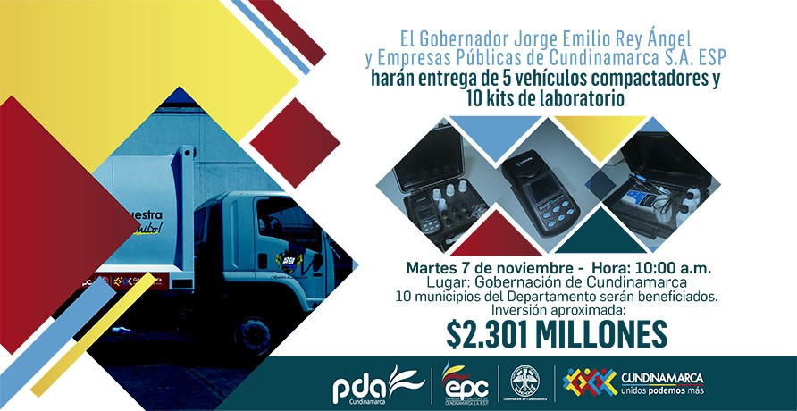 Gobierno departamental hará entrega de vehículos compactadores y kits de laboratorio a municipios de Cundinamarca, con una inversión de $2.301 millones